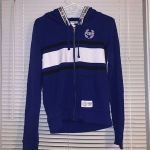 VS PINK blue zip up logo hoodie